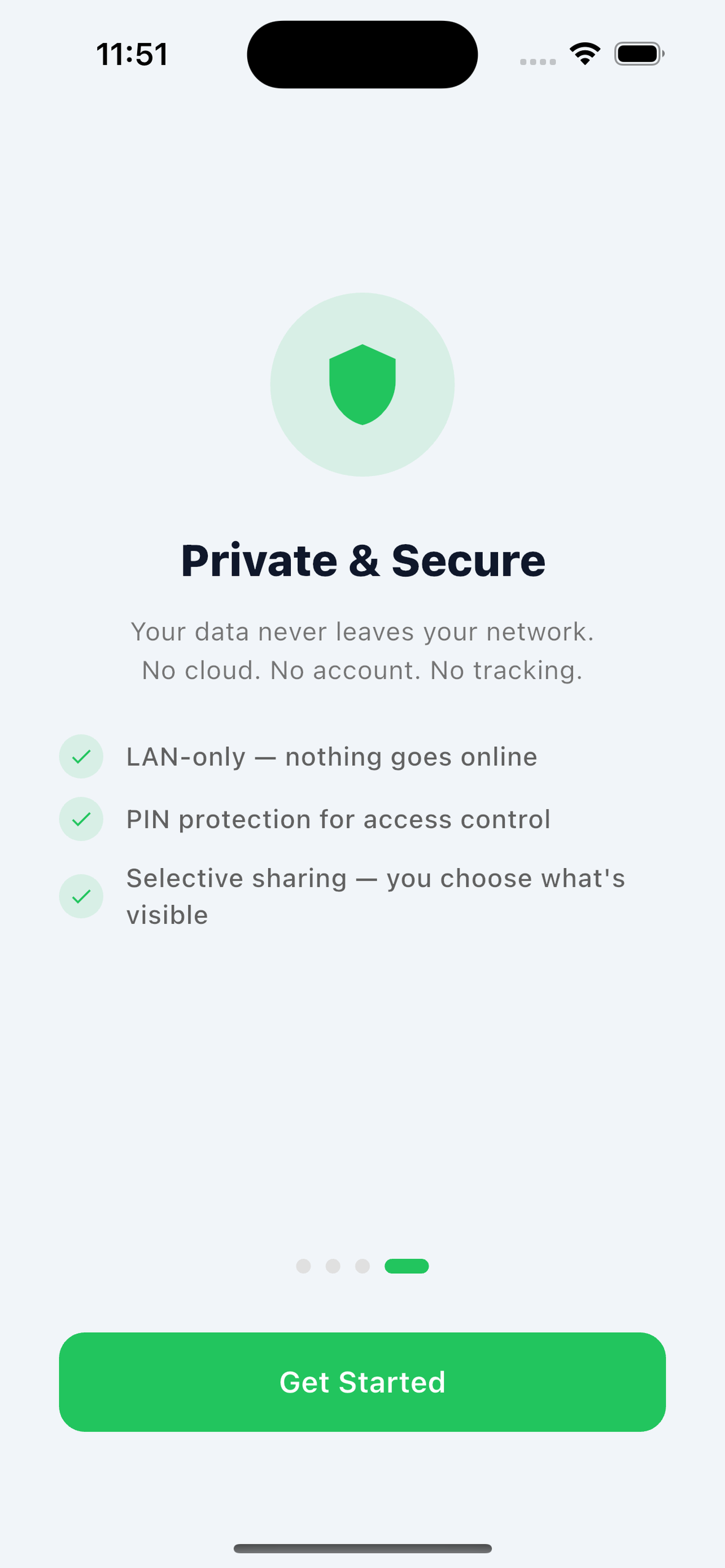 PIN entry screen shown in browser before accessing the server