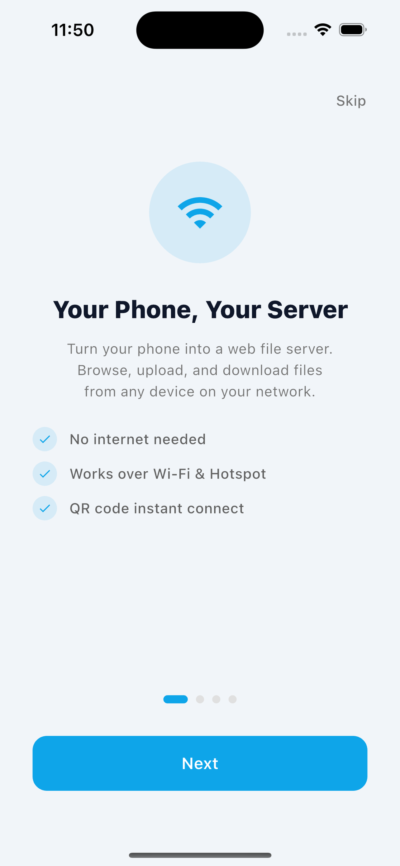 Onboarding screens showcasing features
